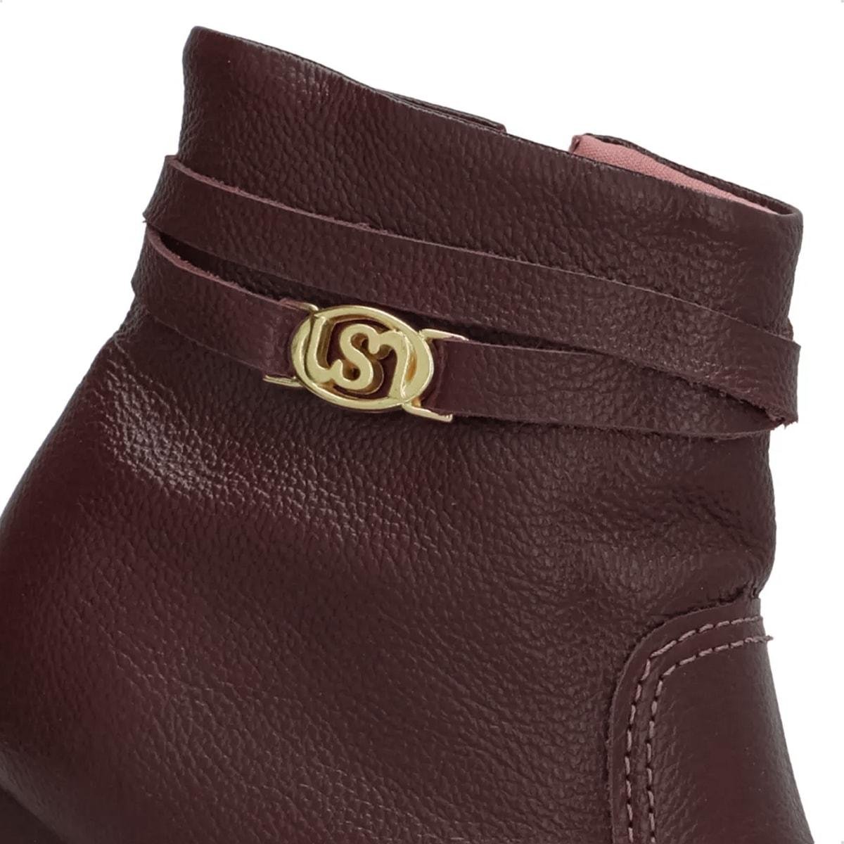 Bota Usaflex Feminina Em Couro Monograma AP04003 Marrom Escuro 3