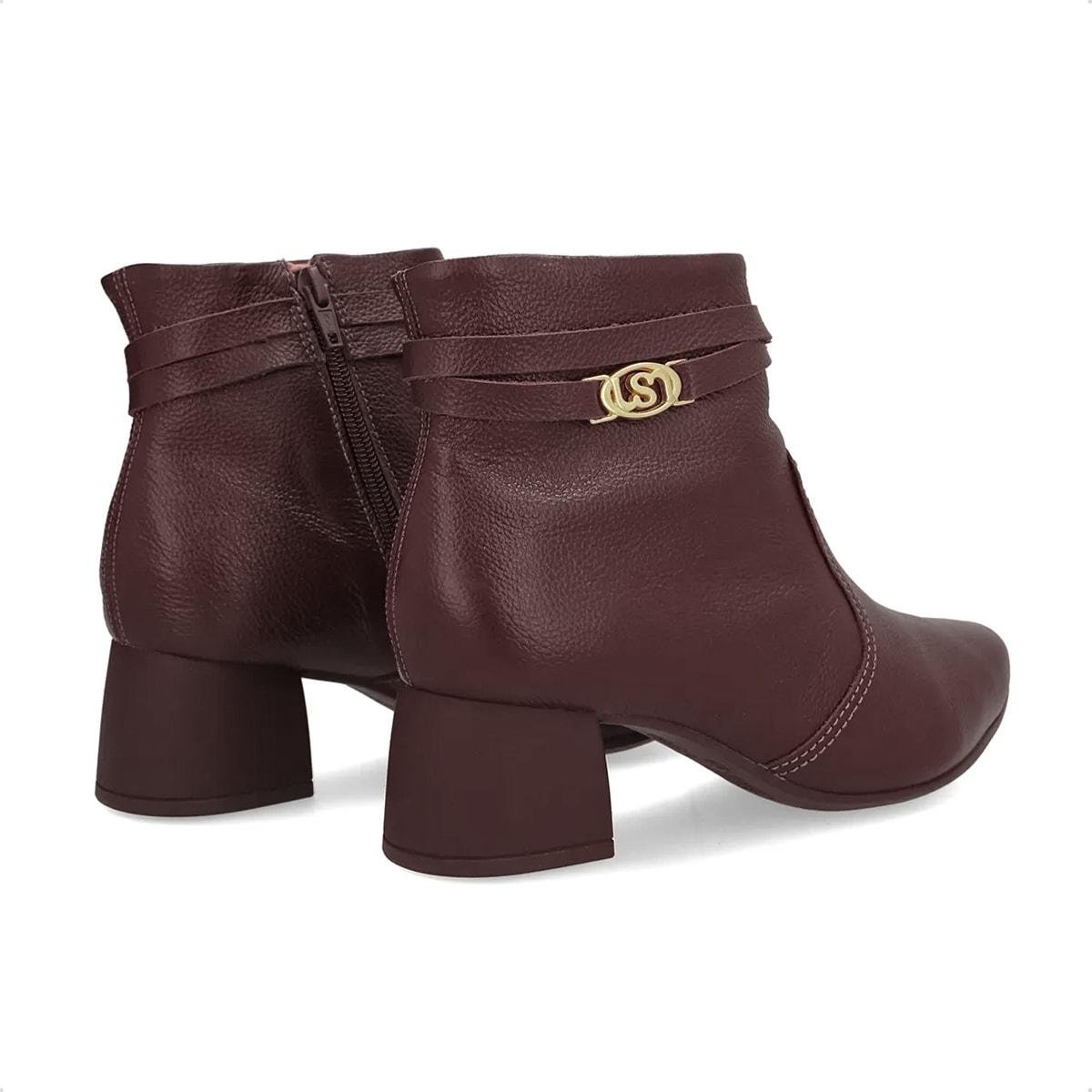 Bota Usaflex Feminina Em Couro Monograma AP04003 Marrom Escuro 4