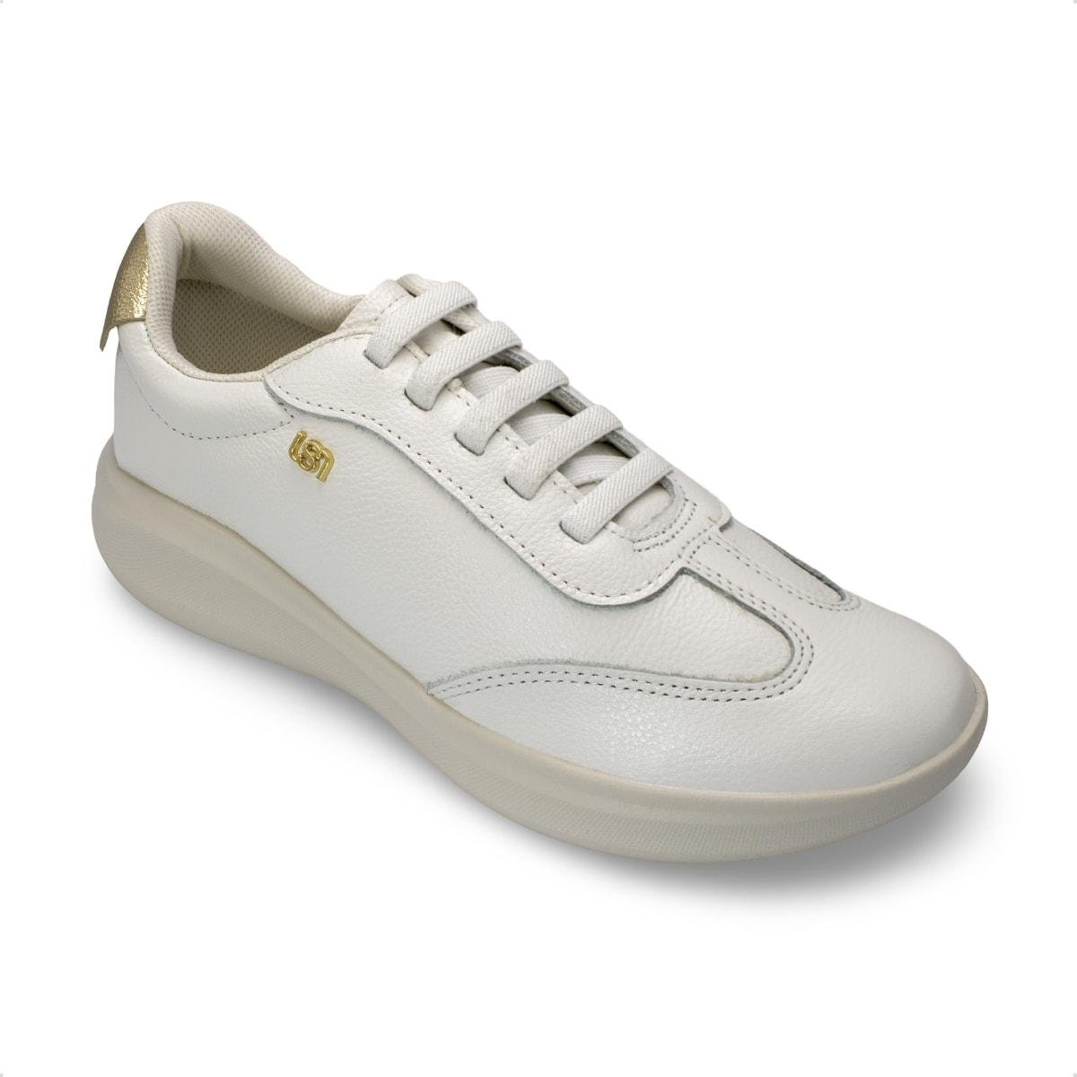 Tênis Usaflex Feminino em Couro Monograma Casual AP16004 Branco 2