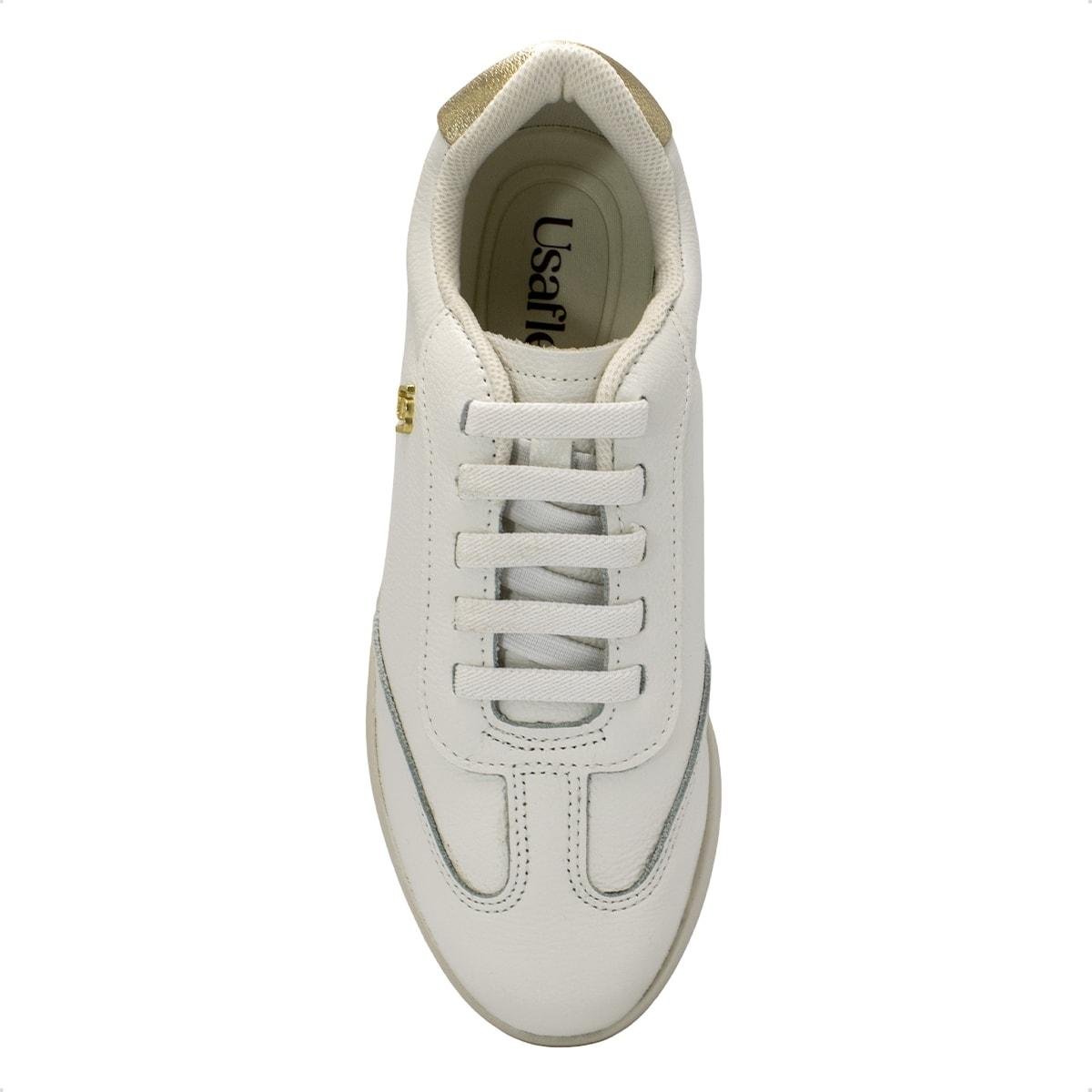 Tênis Usaflex Feminino em Couro Monograma Casual AP16004 Branco 3