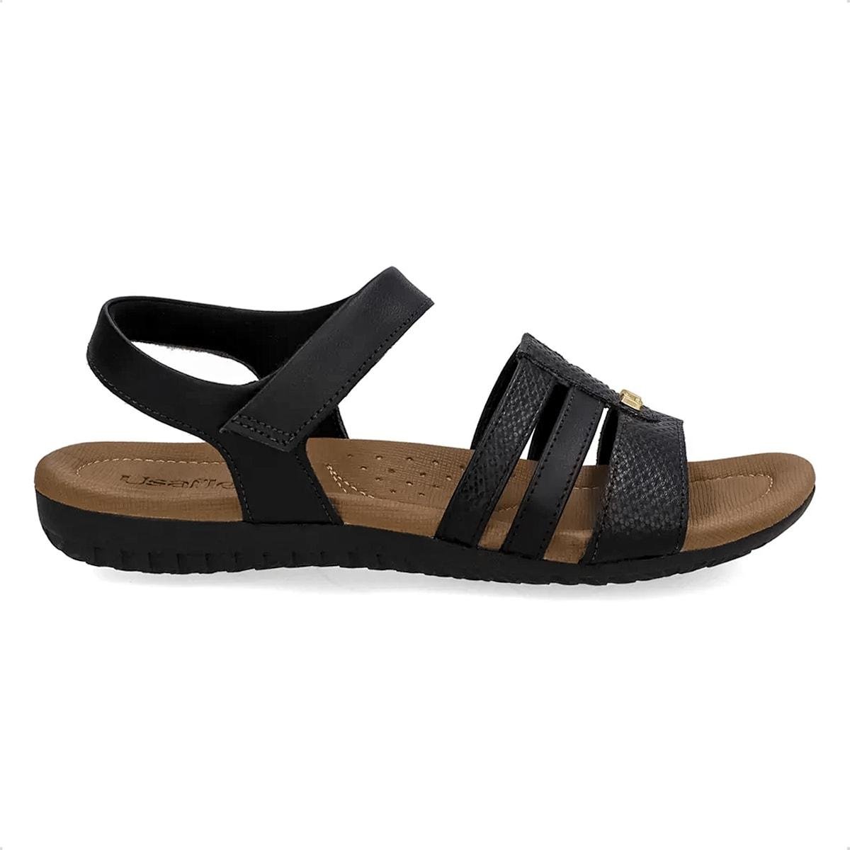 Sandália Usaflex Feminina Em Couro Fecho-Flex R18086