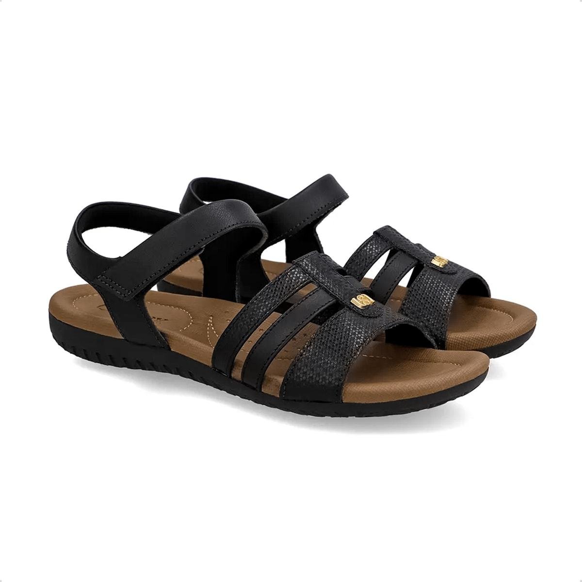 Sandália Usaflex Feminina Em Couro Fecho-Flex R18086 Preto 2
