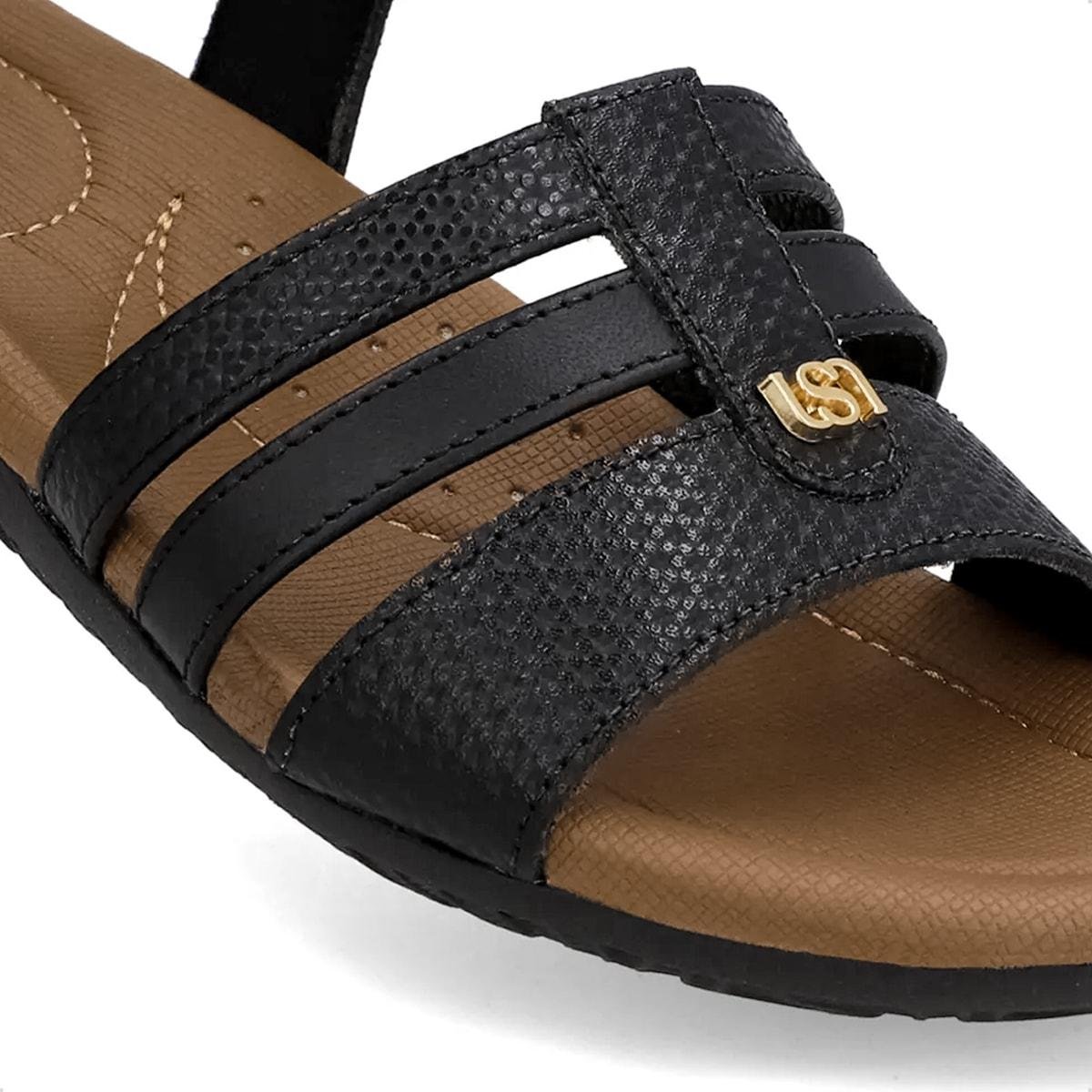 Sandália Usaflex Feminina Em Couro Fecho-Flex R18086 Preto 3