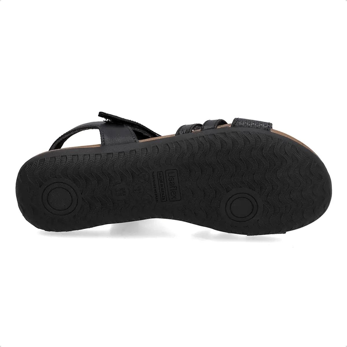 Sandália Usaflex Feminina Em Couro Fecho-Flex R18086 Preto 5