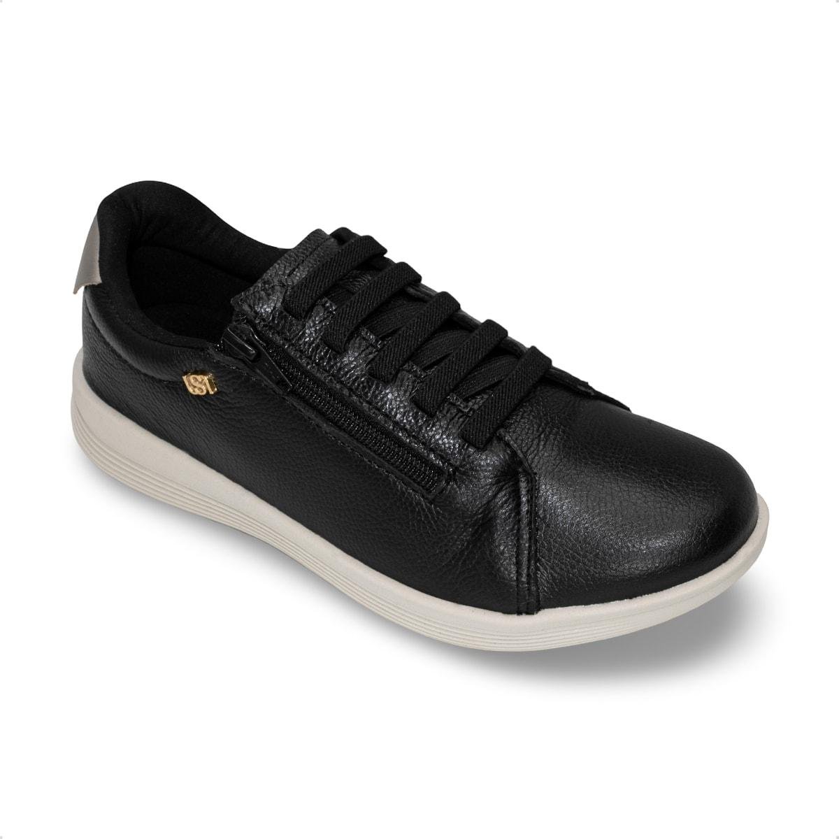 Tênis Usaflex Feminino em Couro Zíper Lateral UD02007 Preto 2