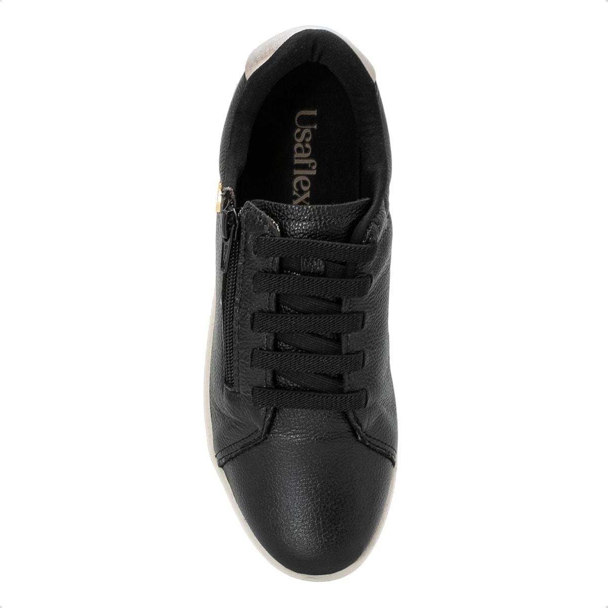 Tênis Usaflex Feminino em Couro Zíper Lateral UD02007 Preto 3