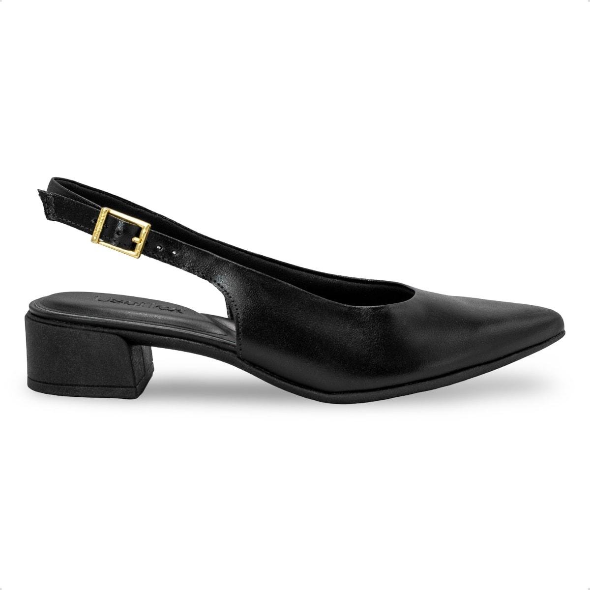 Scarpin Slingback Usaflex Feminino Salto Bloco Couro Bico Fino Casual UD27001