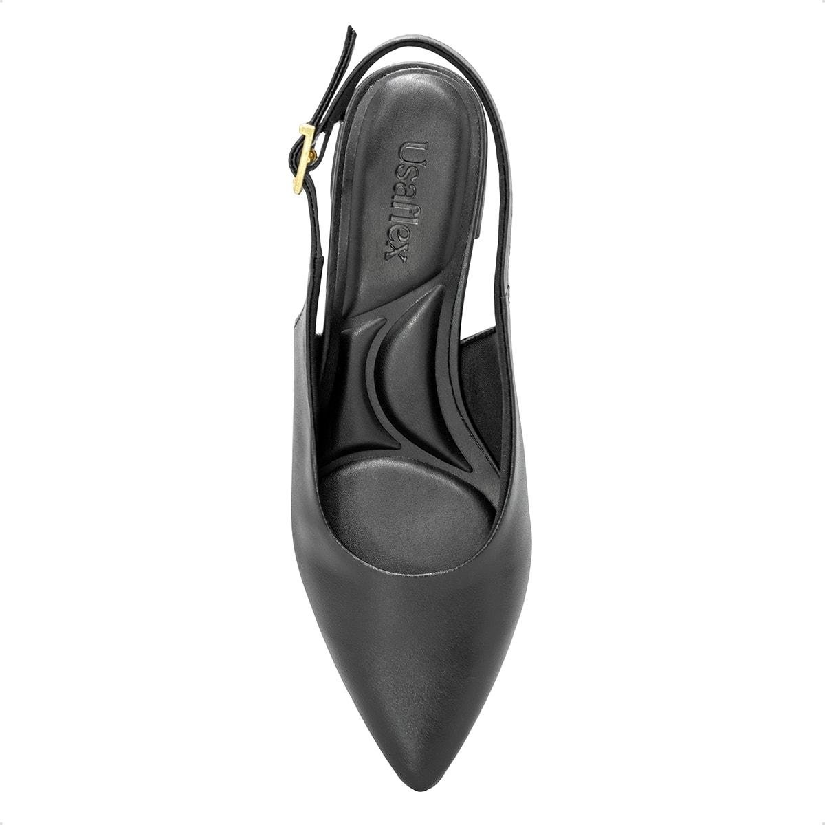 Scarpin Slingback Usaflex Feminino Salto Bloco Couro Bico Fino Casual UD27001 Preto 3