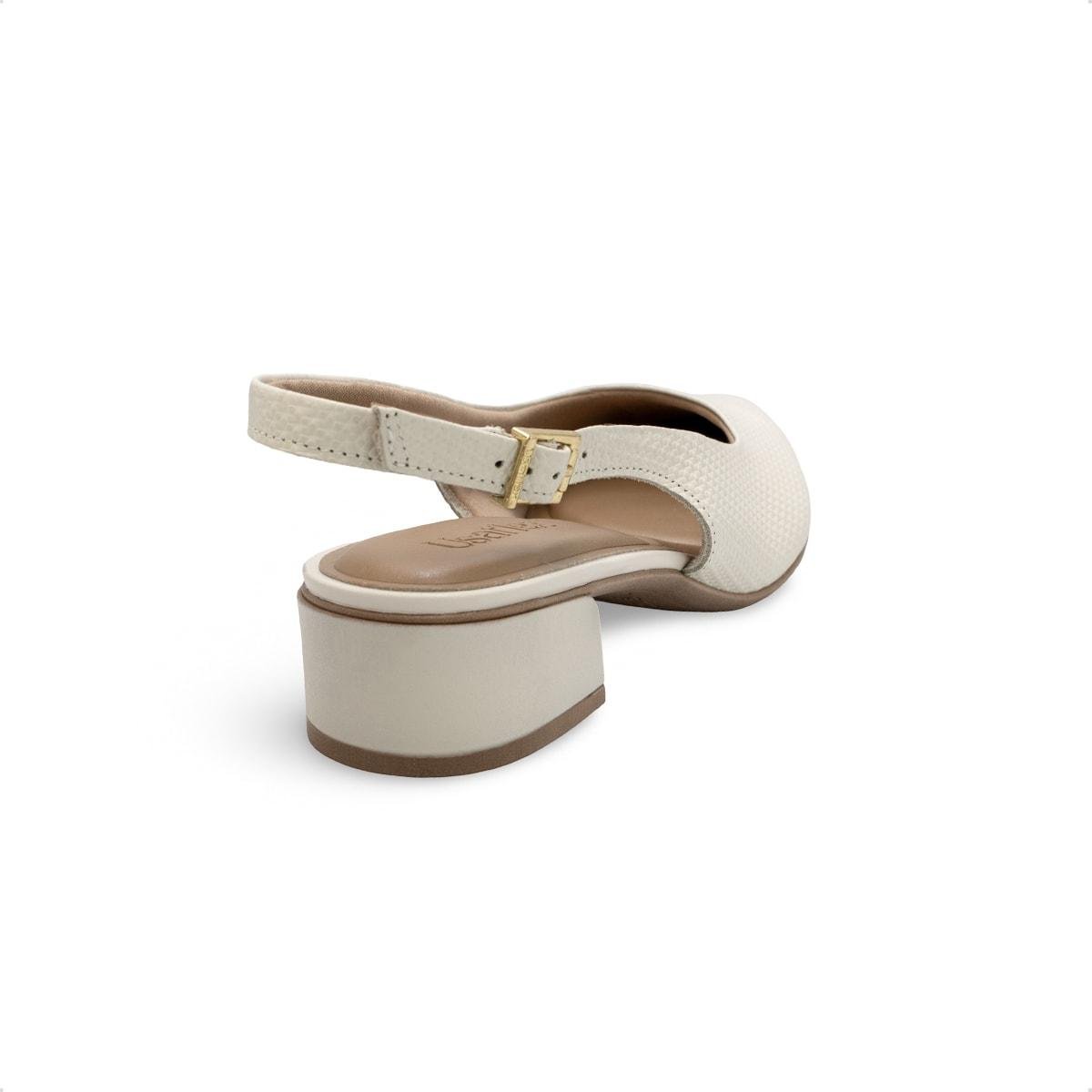 Scarpin Slingback Usaflex Feminino Salto Bloco Couro Bico Fino Casual UD27001 Off White 4