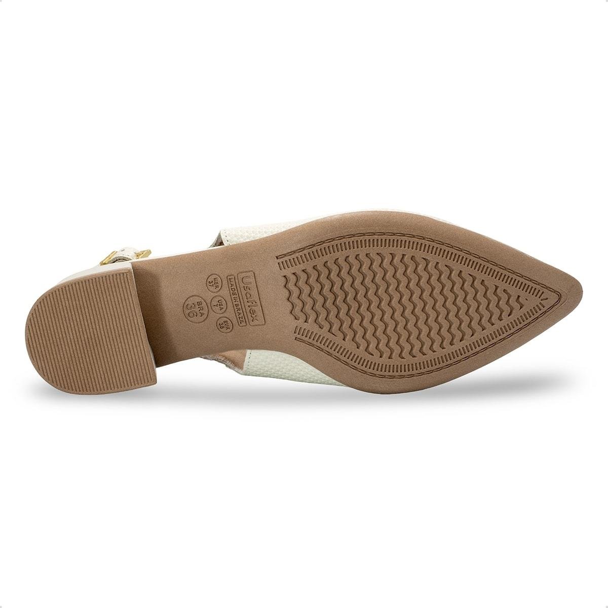 Scarpin Slingback Usaflex Feminino Salto Bloco Couro Bico Fino Casual UD27001 Off White 5