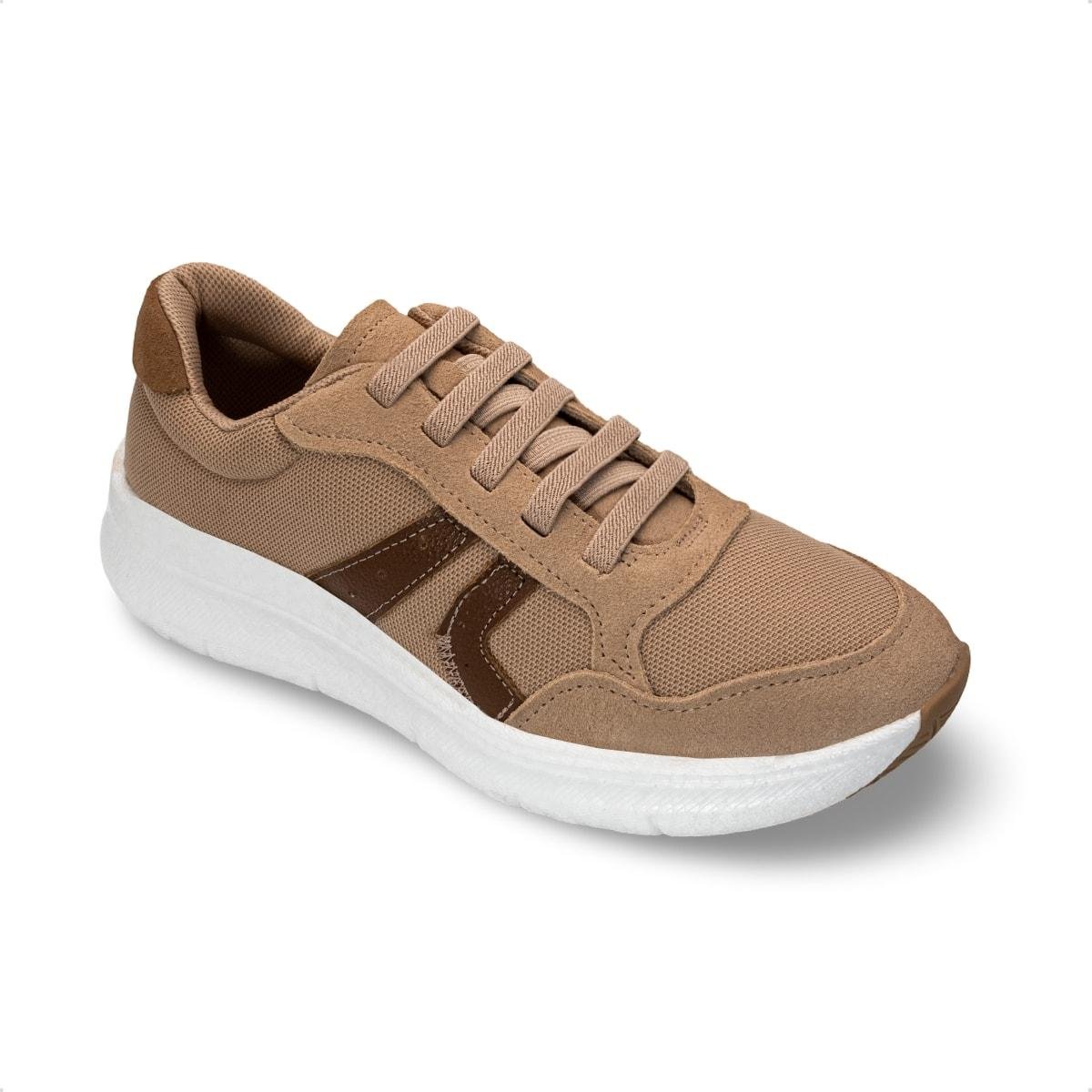 Tênis Usaflex Feminino Tecido Cadarço Elástico Casual AN26005 Marrom 2