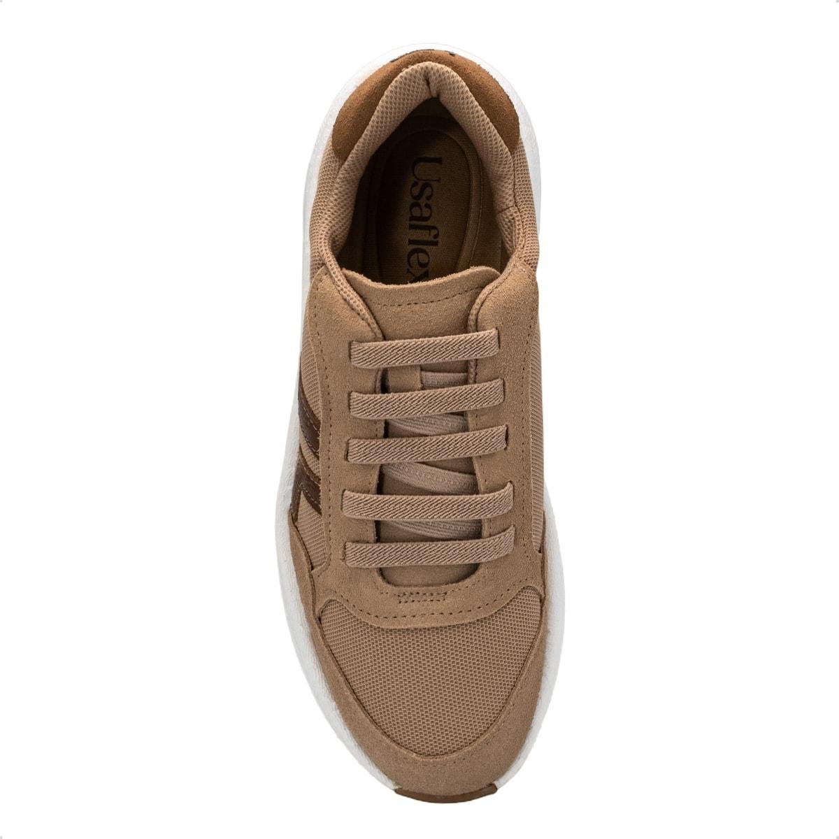 Tênis Usaflex Feminino Tecido Cadarço Elástico Casual AN26005 Marrom 3