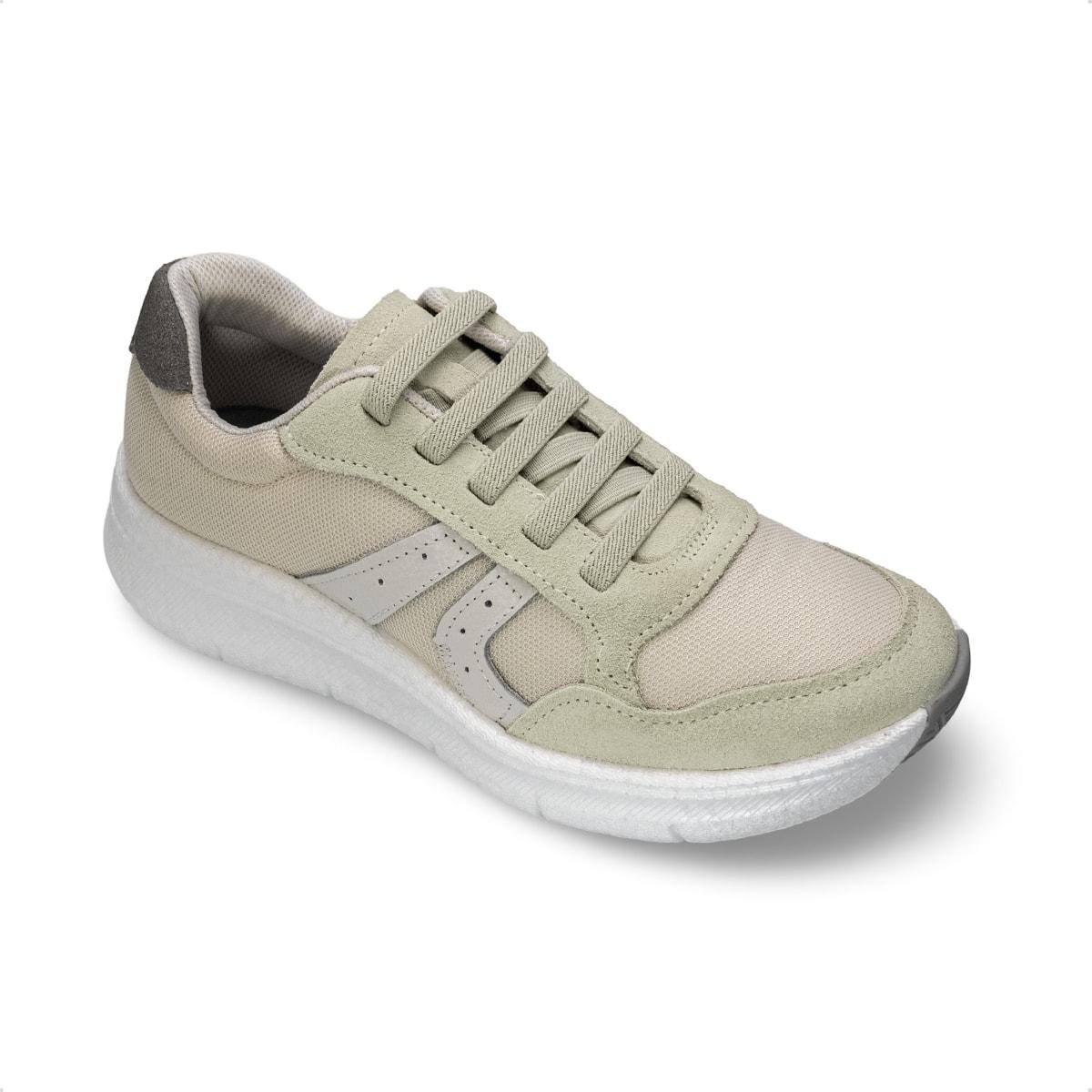 Tênis Usaflex Feminino Tecido Cadarço Elástico Casual AN26005 Bege 2