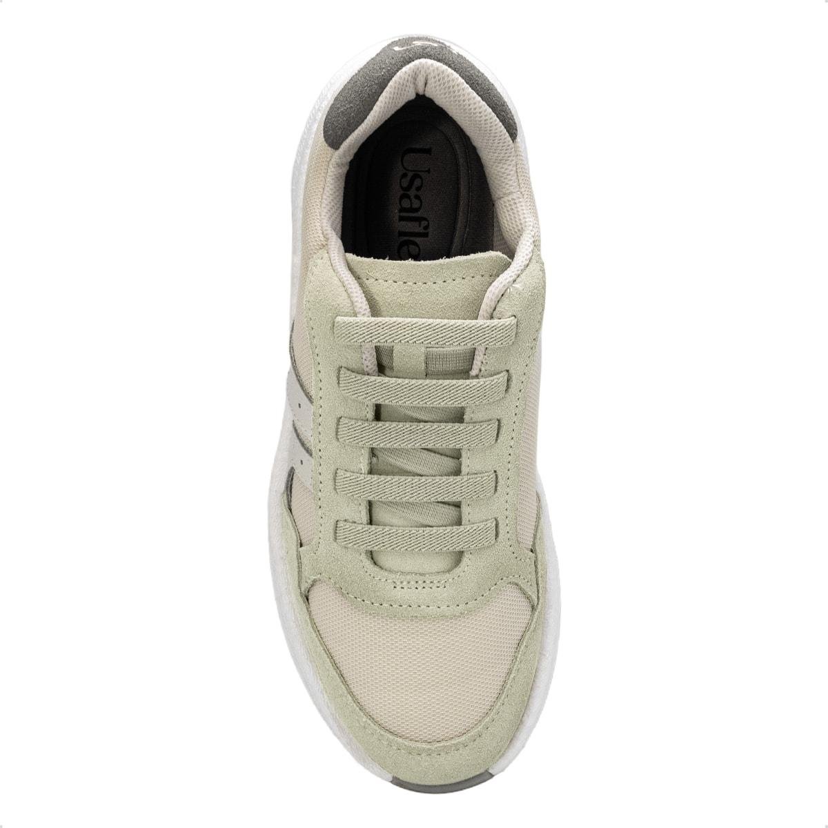 Tênis Usaflex Feminino Tecido Cadarço Elástico Casual AN26005 Bege 3