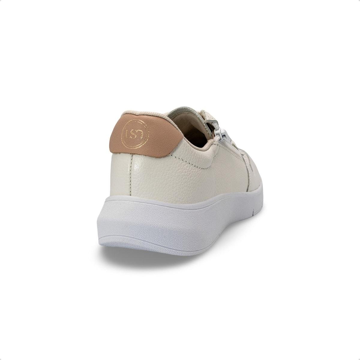 Tênis Usaflex Feminino Couro Zíper Cadarço Elástico Casual AP11005 Branco 4