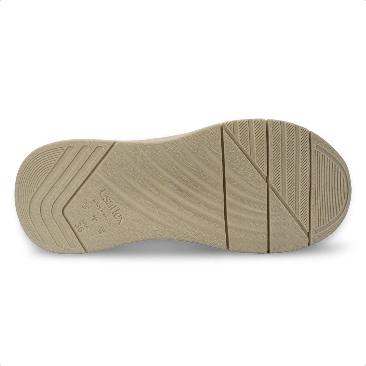 Tênis Usaflex Feminino Couro Zíper Cadarço Elástico Casual AP11005 Bege 5