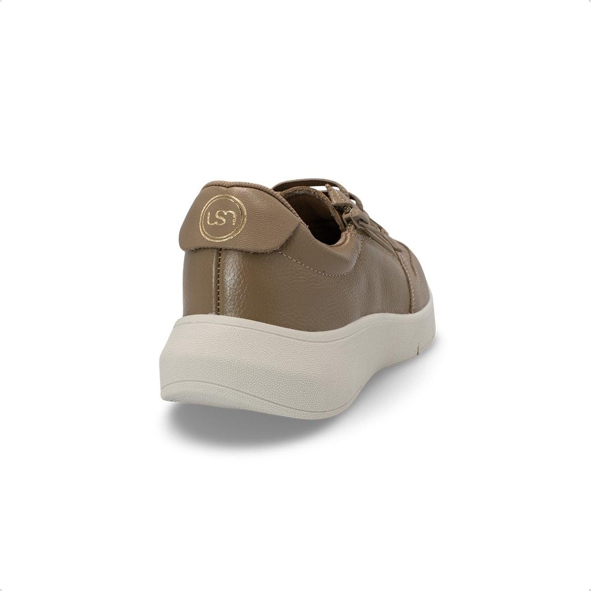 Tênis Usaflex Feminino Couro Zíper Cadarço Elástico Casual AP11005 Marrom 4