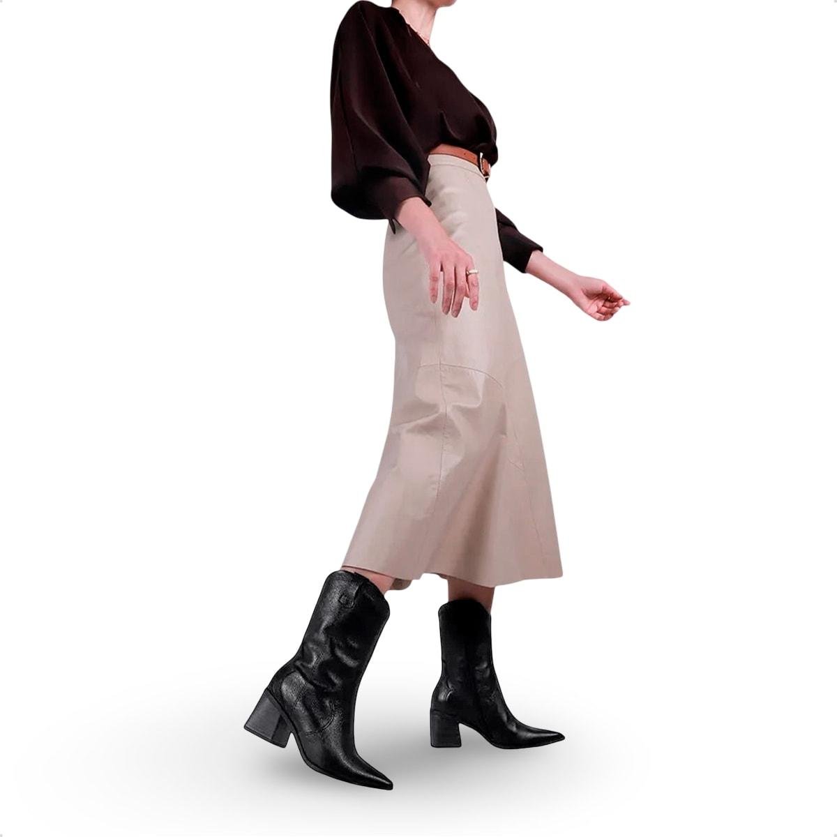 Bota Usaflex Feminina em Couro Bico Fino Western AP18002 Preto 3
