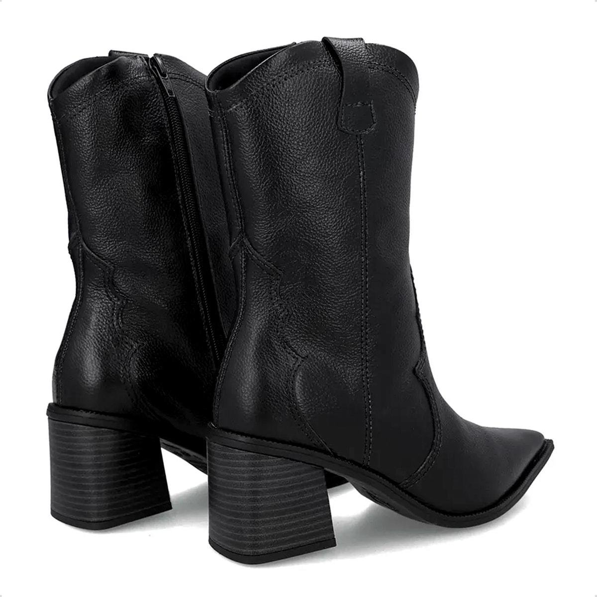 Bota Usaflex Feminina em Couro Bico Fino Western AP18002 Preto 4