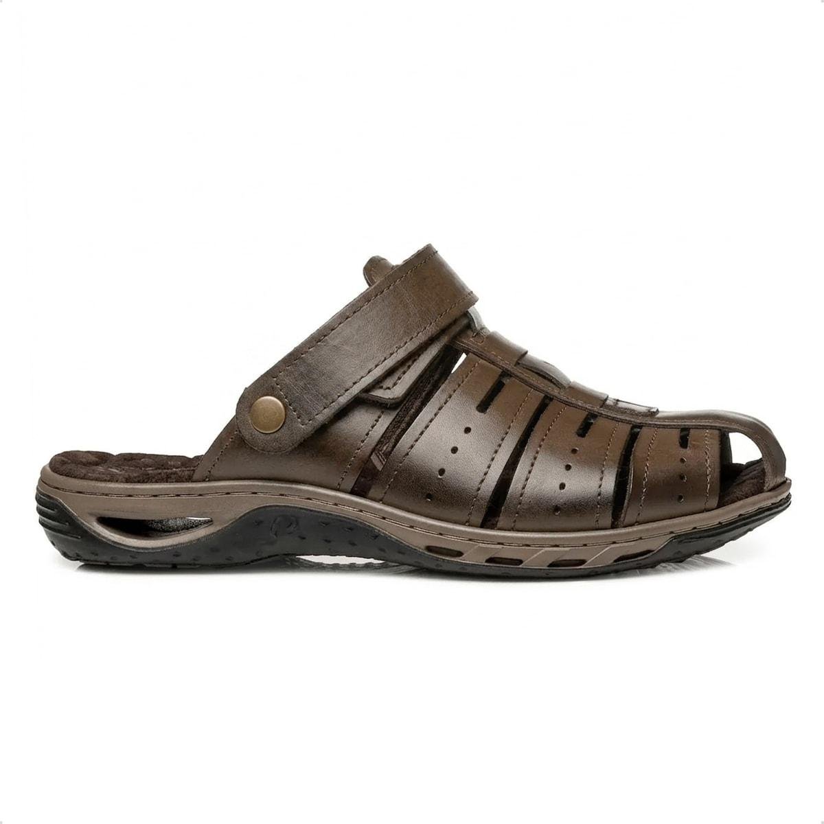 Sandália Pegada Masculina Em Couro 2 em 1 131676 Marrom Escuro 4