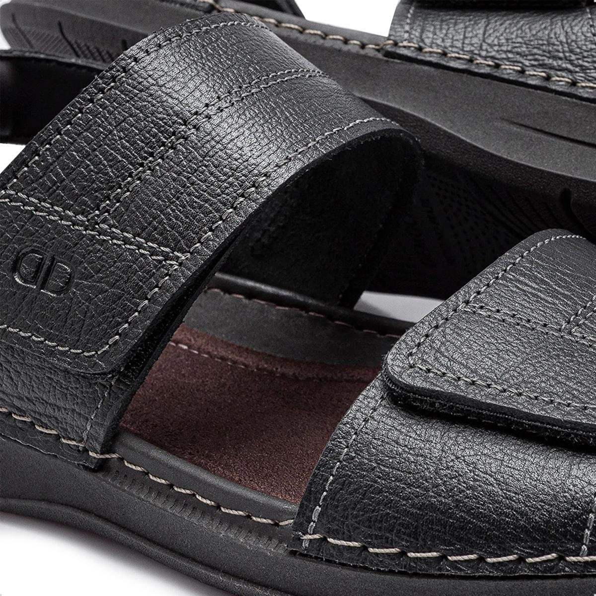 Sandália de Couro Democrata Masculina Easy Lazy 693104 Preto 3