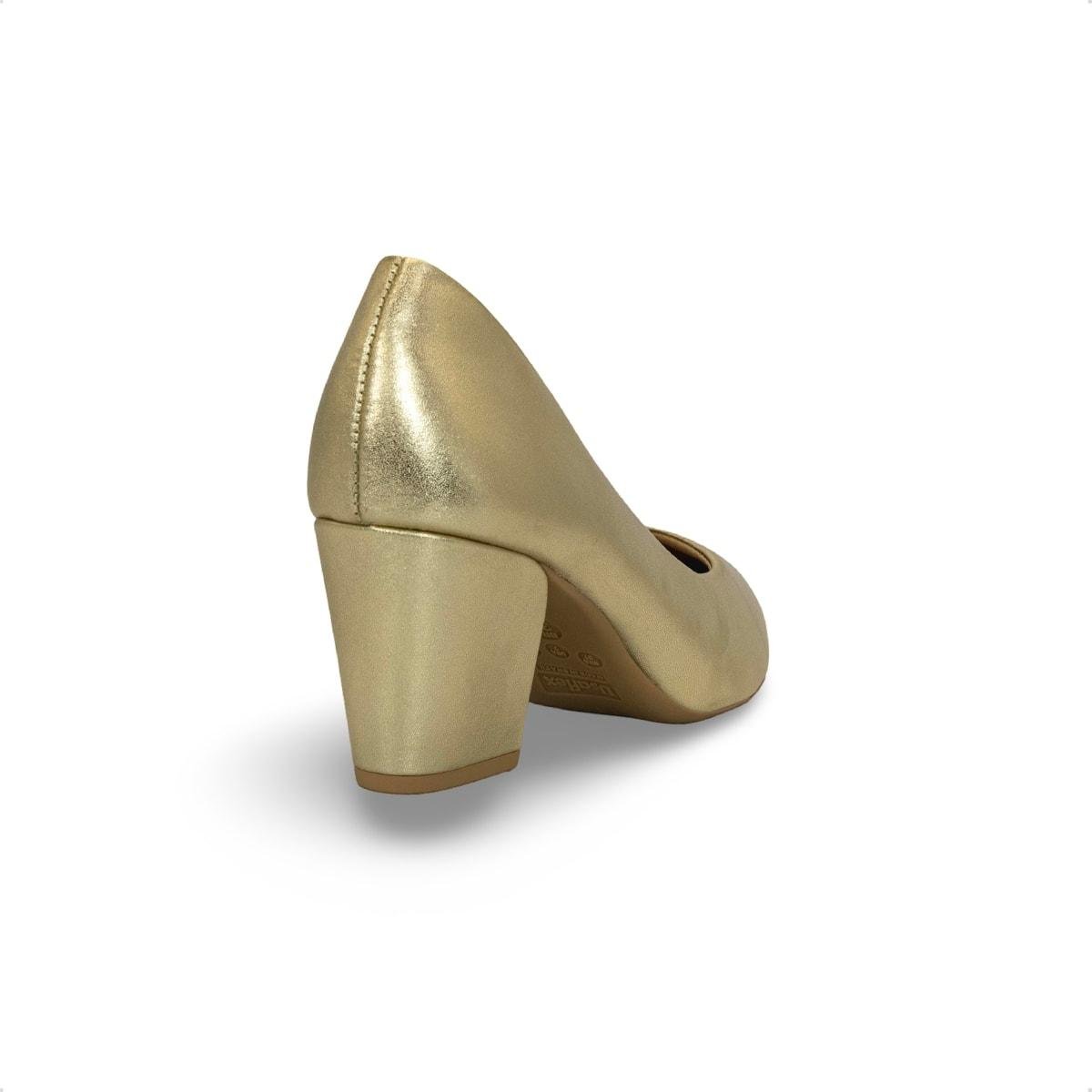 Scarpin Usaflex Feminino Salto Bloco Couro Bico Fino EP12001 Dourado 4