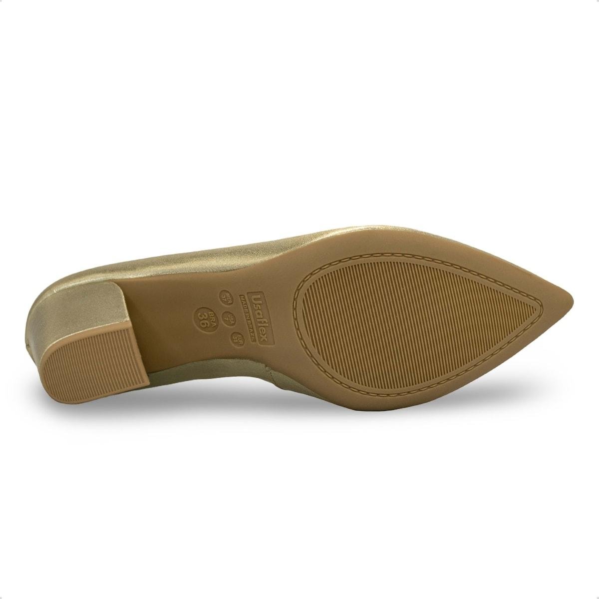 Scarpin Usaflex Feminino Salto Bloco Couro Bico Fino EP12001 Dourado 5