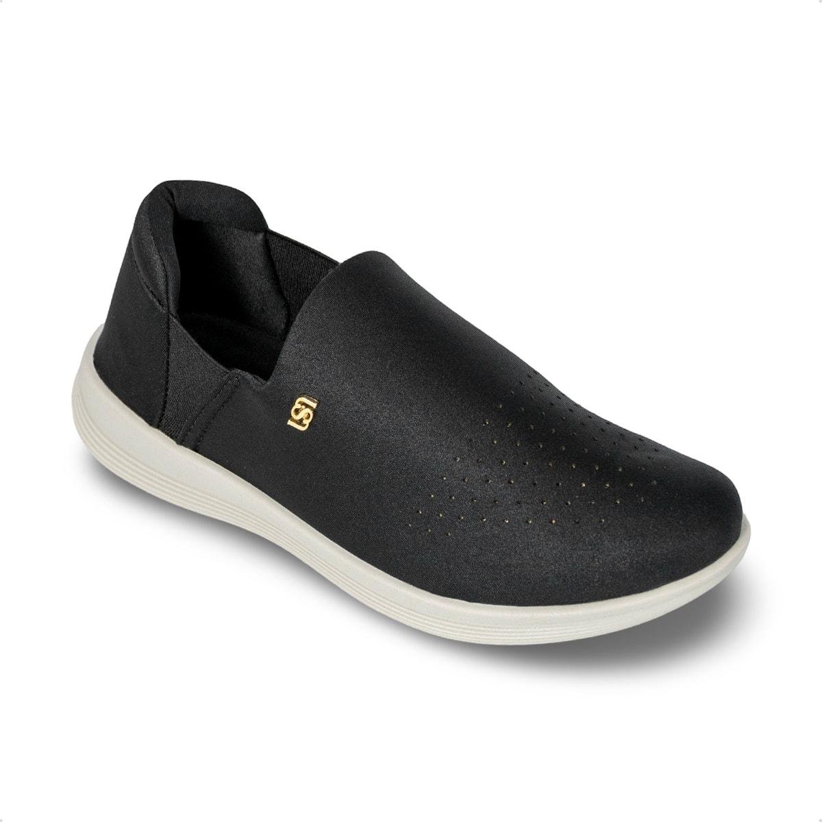 Tênis Usaflex Feminino Slip On Em Tecido Casual UD02010 Preto/Branco 2