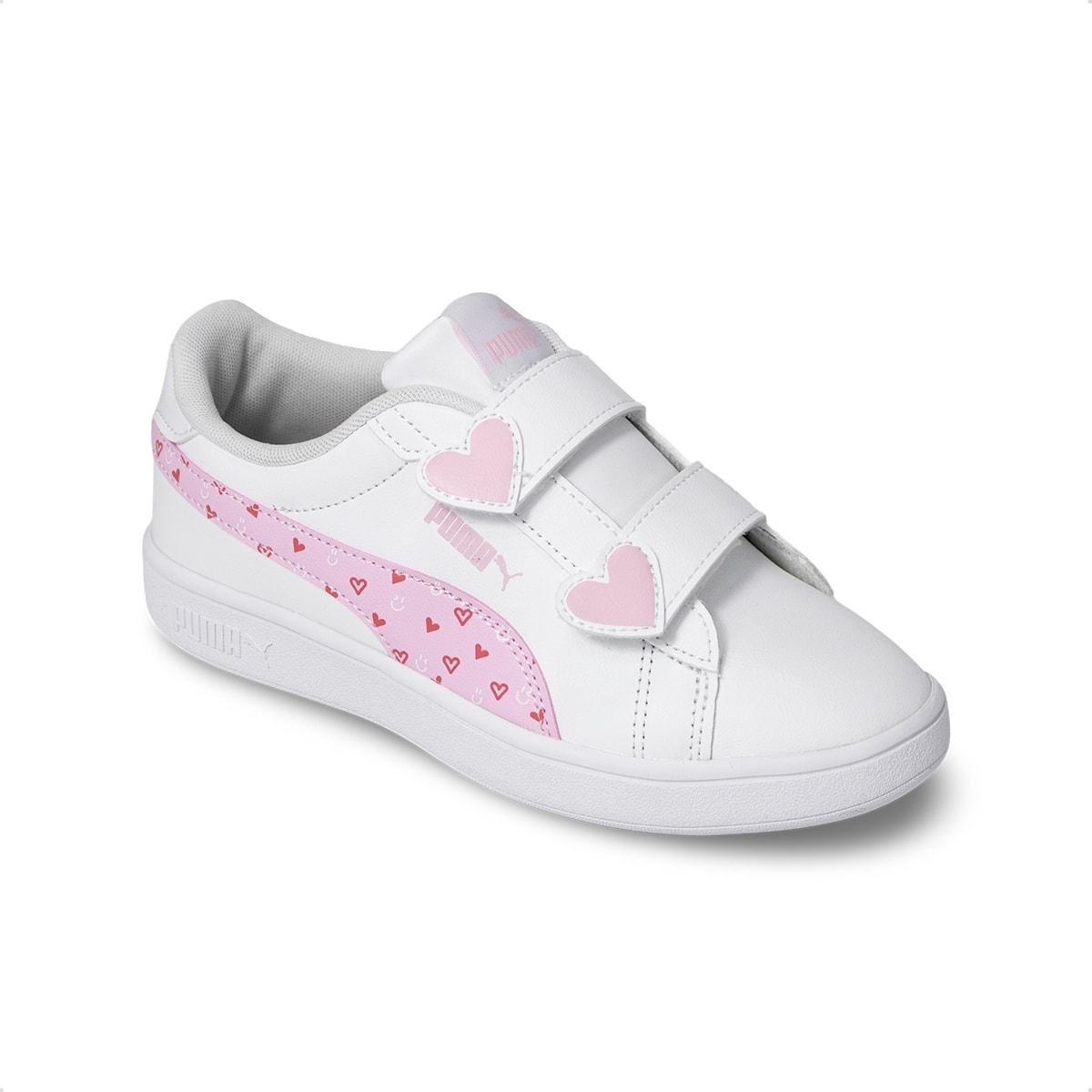 Tênis Puma Feminino Smash 3.0 Hearty Infantil Casual Branco/Rosa Claro 2