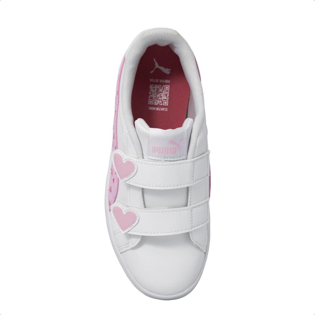 Tênis Puma Feminino Smash 3.0 Hearty Infantil Casual Branco/Rosa Claro 3