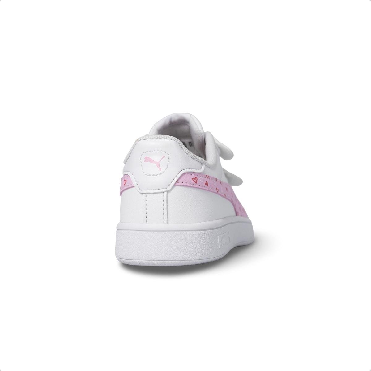 Tênis Puma Feminino Smash 3.0 Hearty Infantil Casual Branco/Rosa Claro 4