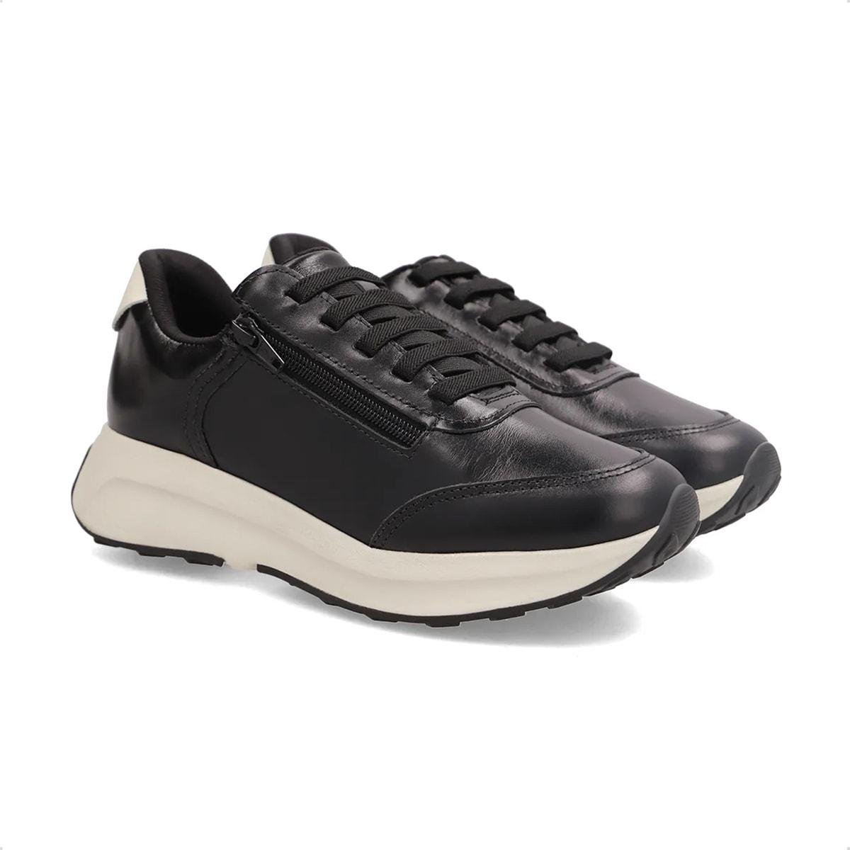 Tênis Usaflex Feminino em Couro Com Zíper Lateral Casual AK10014 Preto/Off White 2