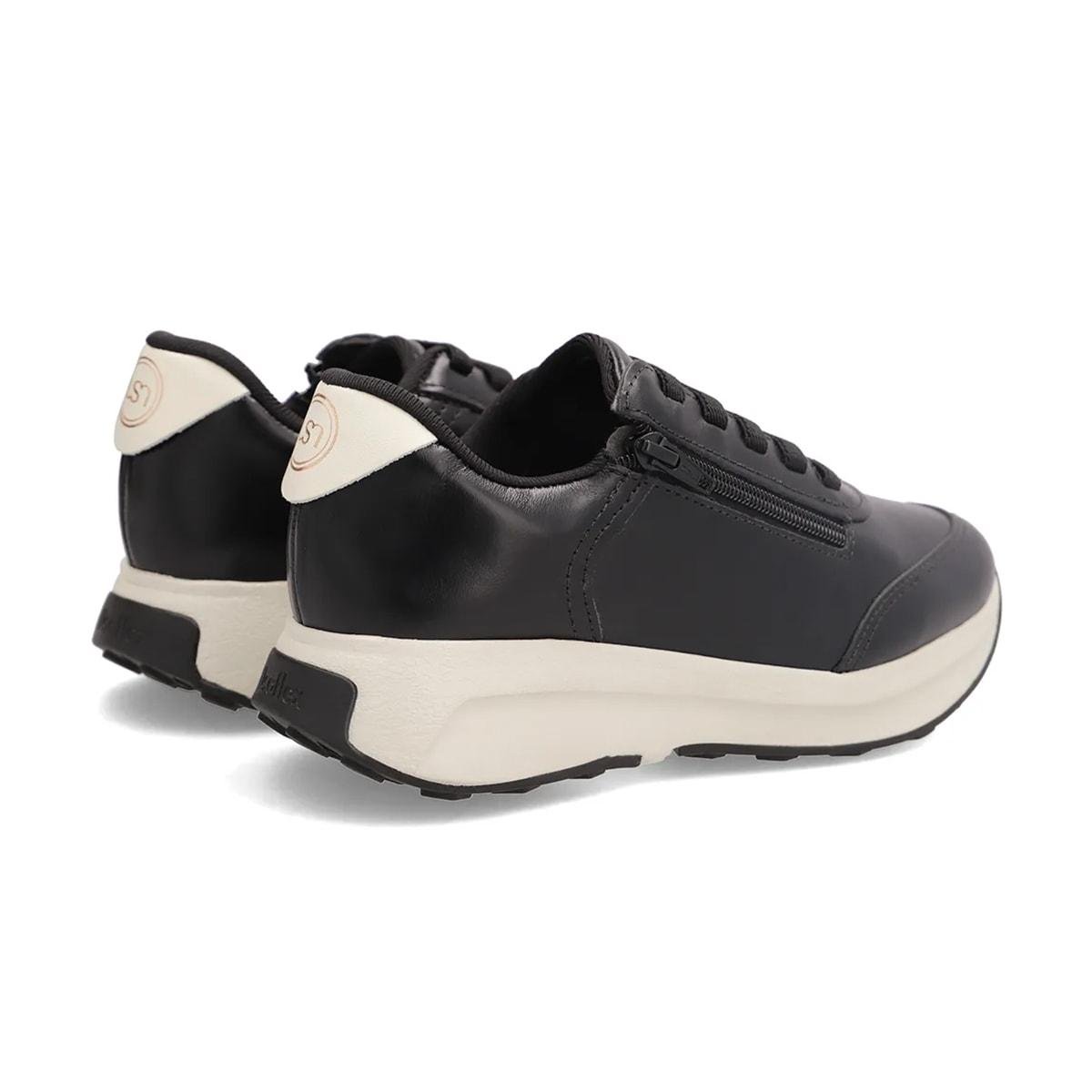 Tênis Usaflex Feminino em Couro Com Zíper Lateral Casual AK10014 Preto/Off White 4