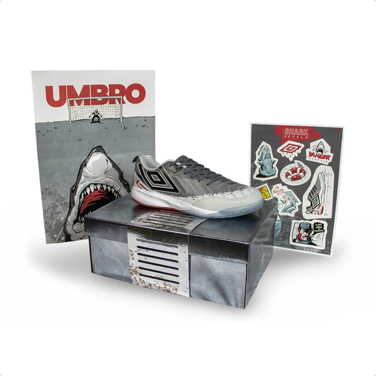 Chuteira Futsal Umbro Pro 5 Bump Shark Grafite/Vermelho 7