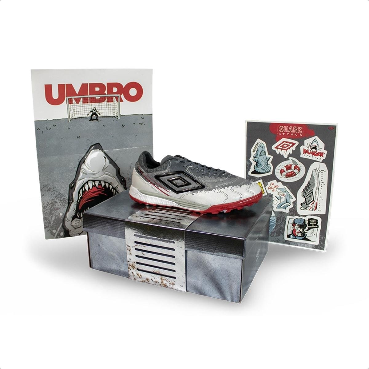 Chuteira Society Umbro Adam Master Class Pro Bump Shark Grafite/Vermelho 7