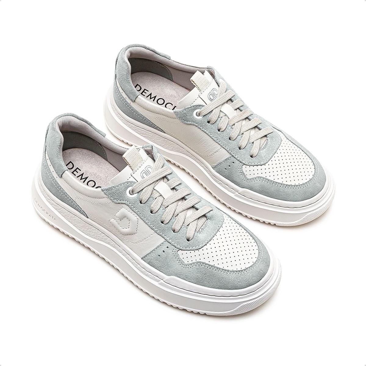 Tênis de Couro Democrata Feminino Denim Block 616101 Off White/Cinza 2
