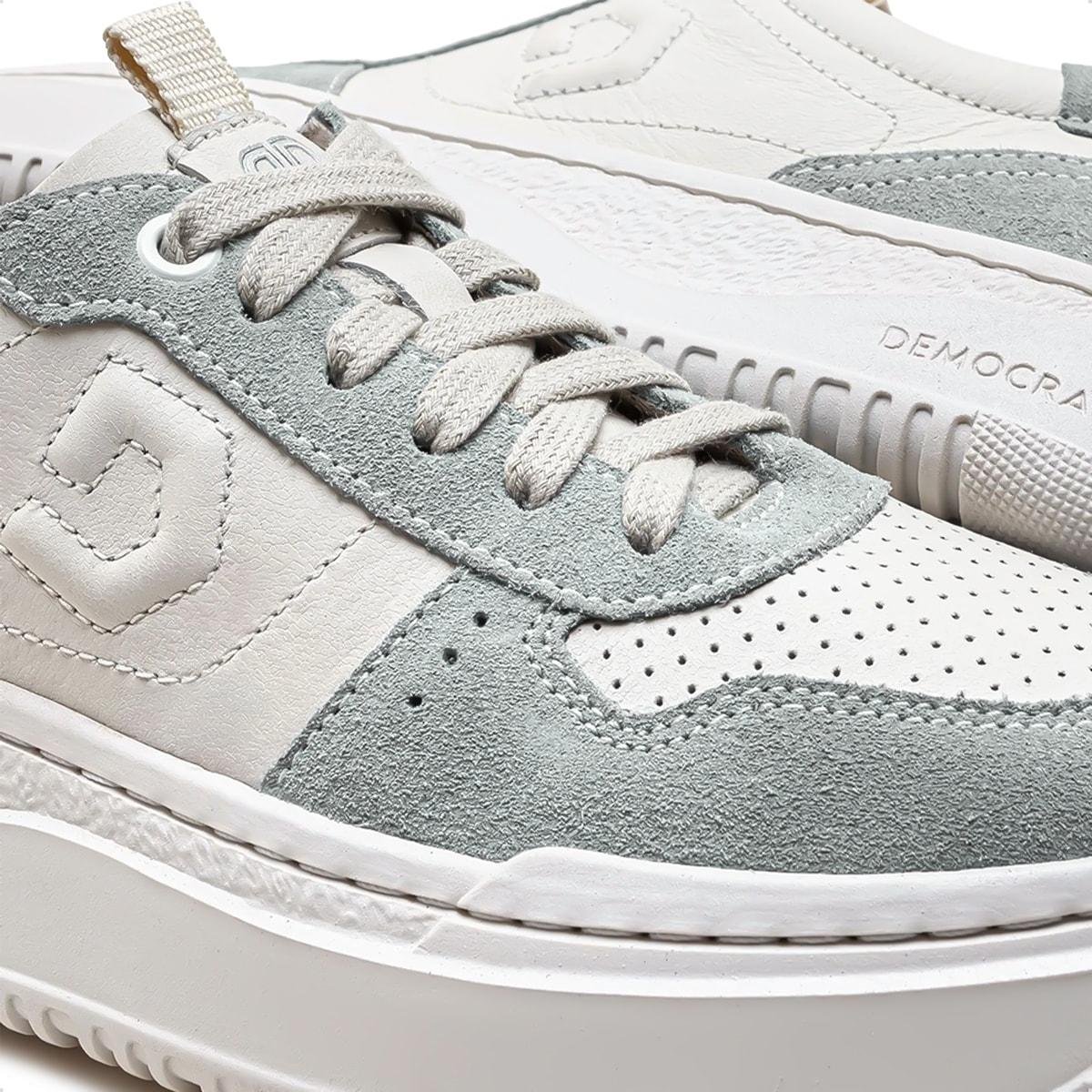 Tênis de Couro Democrata Feminino Denim Block 616101 Off White/Cinza 3