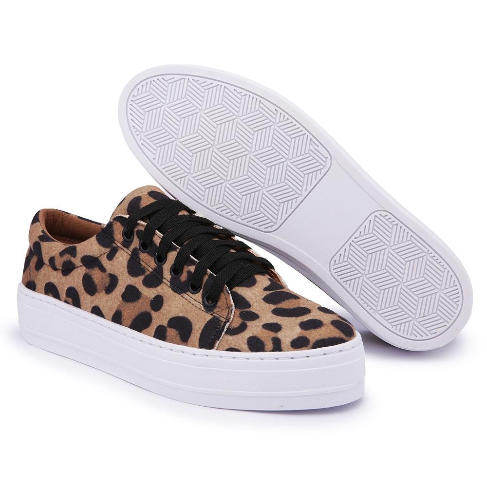 Tênis Flatform Feminino Cadarço Animal Print Conforto Leve Multicores 2