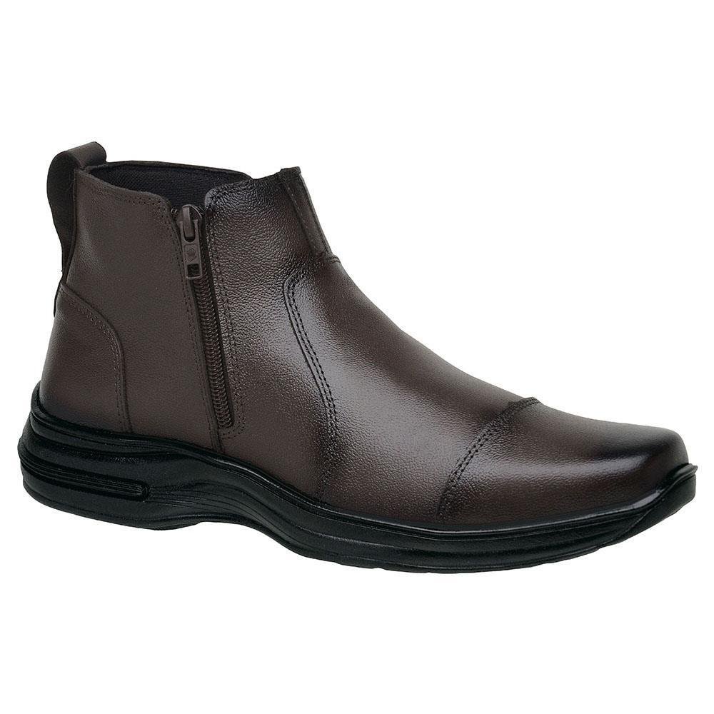 Bota Botina Couro Masculina Bico Quadrado Zíper Conforto Marrom 2