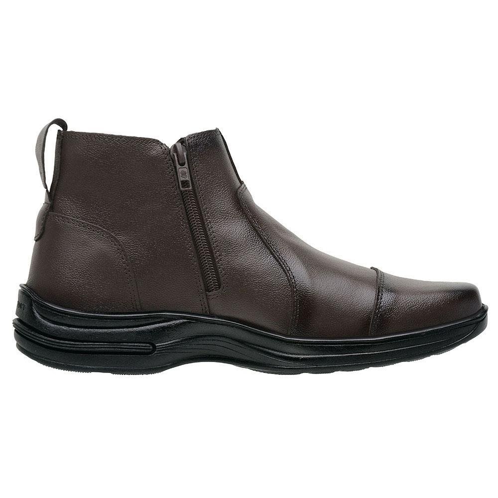 Bota Botina Couro Masculina Bico Quadrado Zíper Conforto Marrom 3
