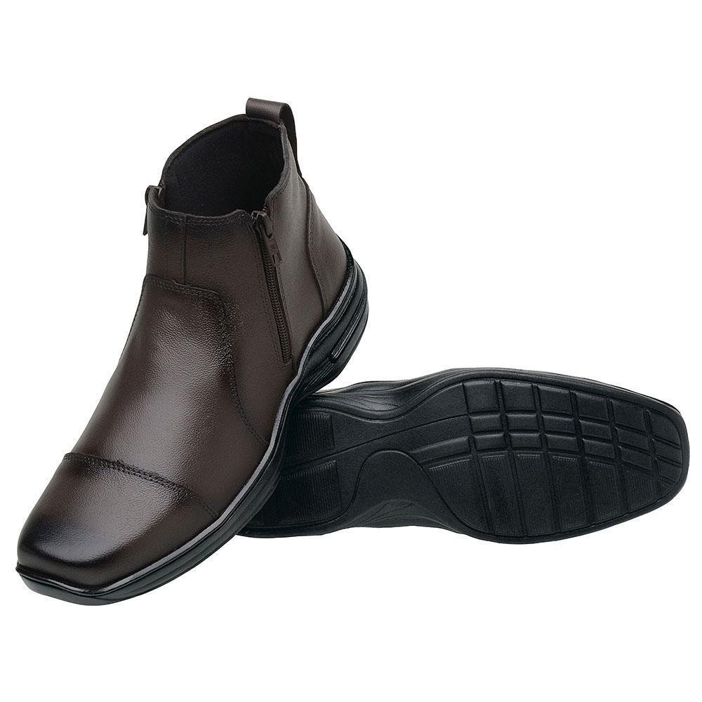 Bota Botina Couro Masculina Bico Quadrado Zíper Conforto Marrom 4