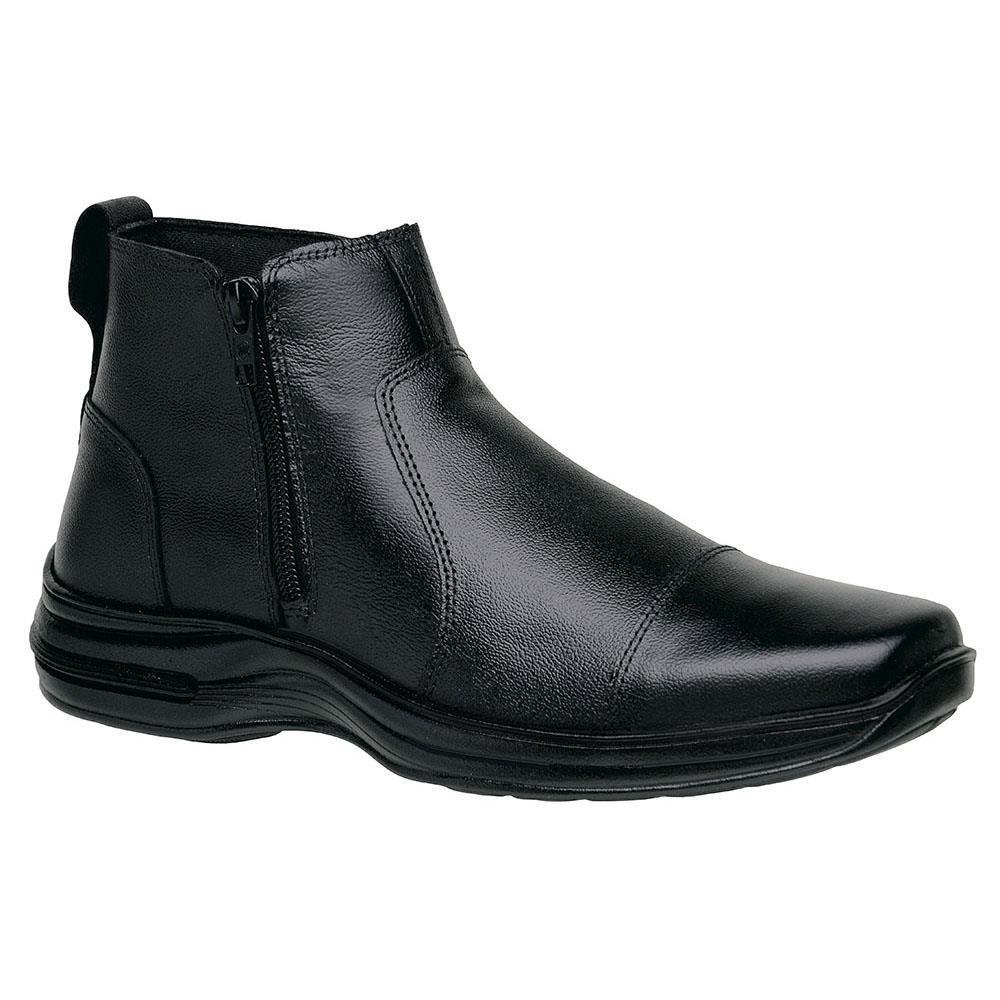 Bota Botina Couro Masculina Bico Quadrado Zíper Conforto Preto 2