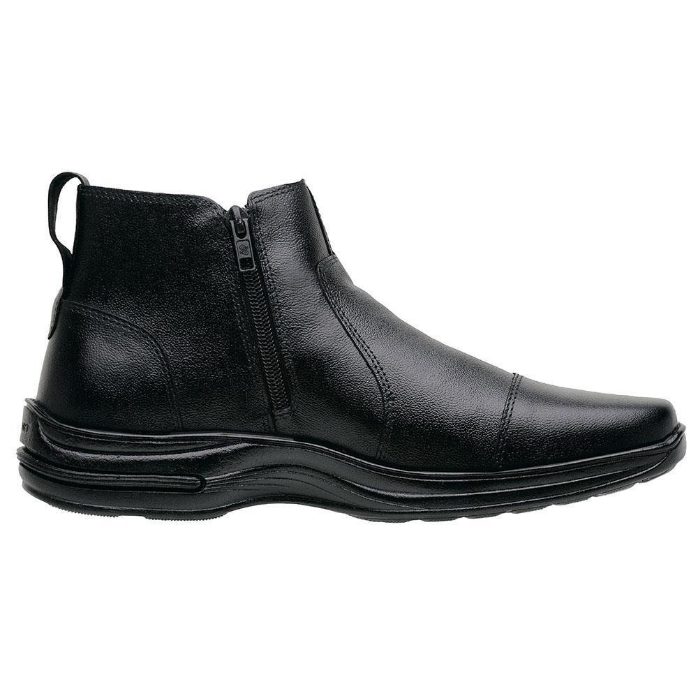 Bota Botina Couro Masculina Bico Quadrado Zíper Conforto Preto 3