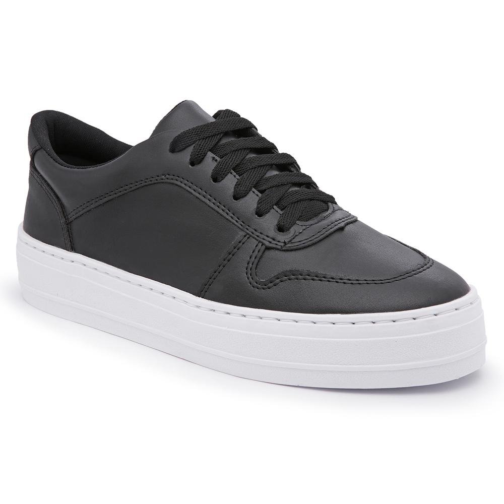 Tênis Flatform Feminino Cadarço Conforto Dia a Dia Leve Preto 1