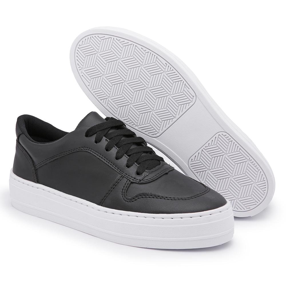Tênis Flatform Feminino Cadarço Conforto Dia a Dia Leve Preto 2