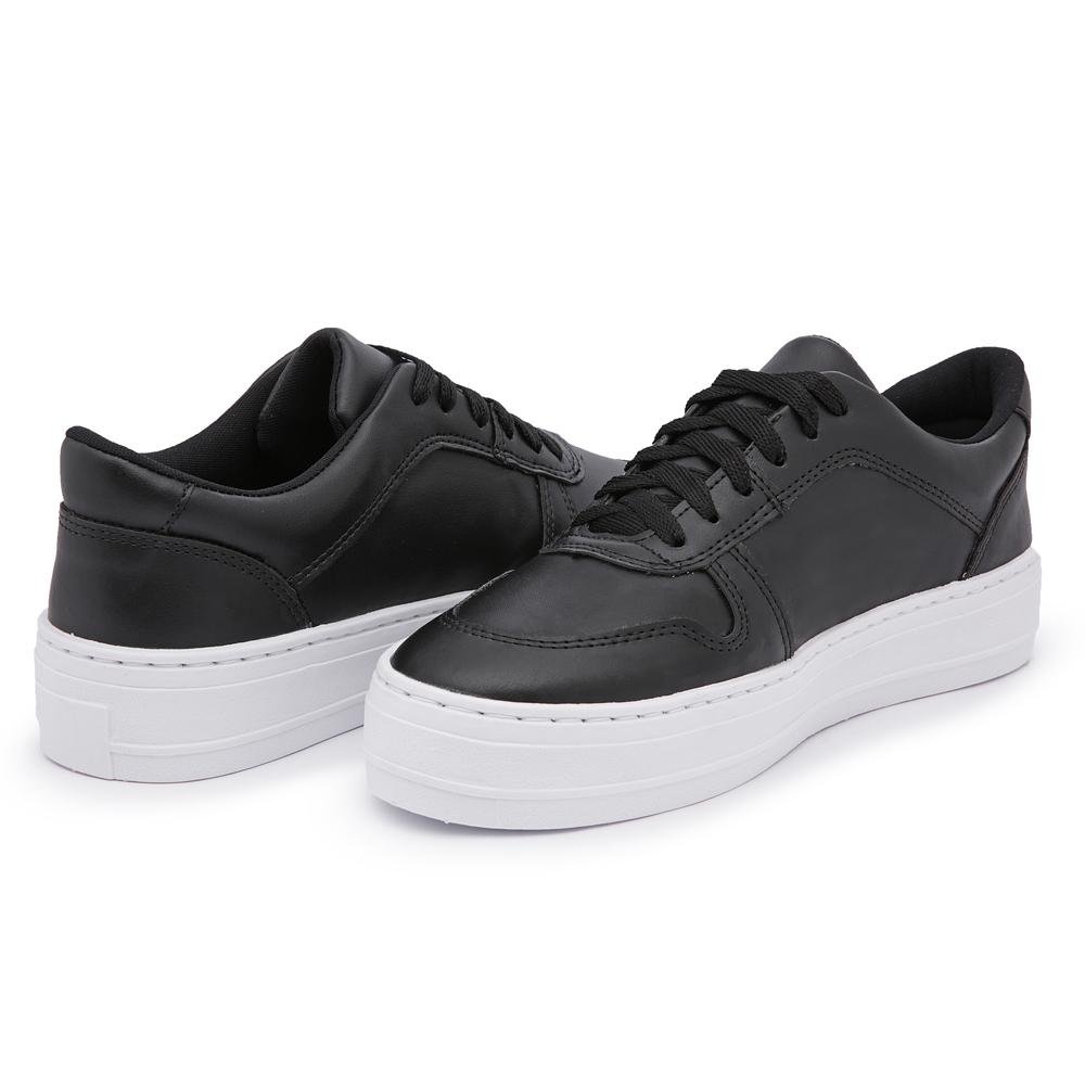 Tênis Flatform Feminino Cadarço Conforto Dia a Dia Leve Preto 3