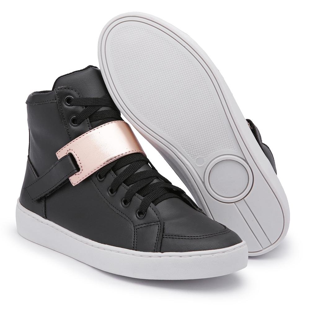 Tênis Feminino Cano Alto Cadarço Dia a Dia Leve Estilo Preto