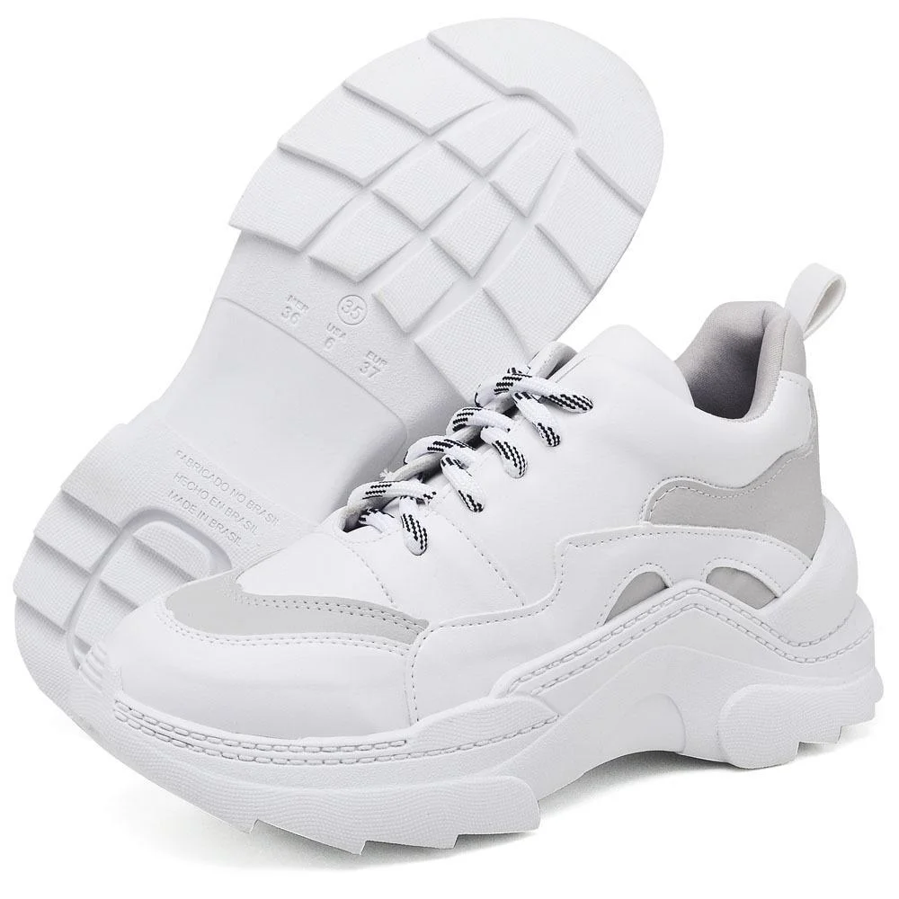 Tênis Chunky Feminino Plataforma Dia a Dia Conforto Estilo Cinza 4