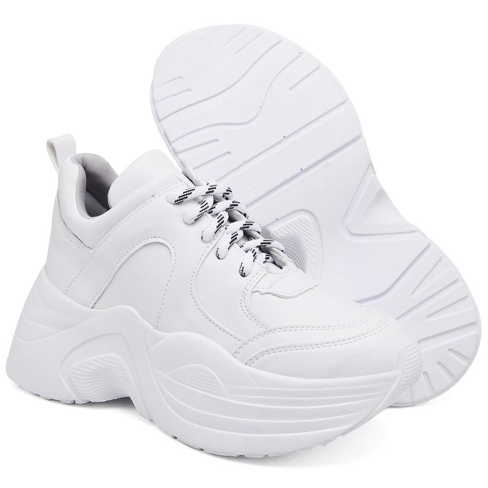 Tênis Chunky Feminino Plataforma Casual Conforto Dia a Dia Branco 4