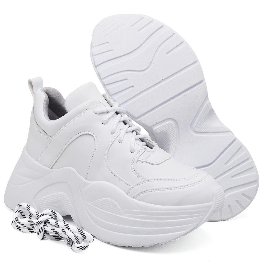 Tênis Chunky Feminino Plataforma Casual Conforto Dia a Dia Branco 3